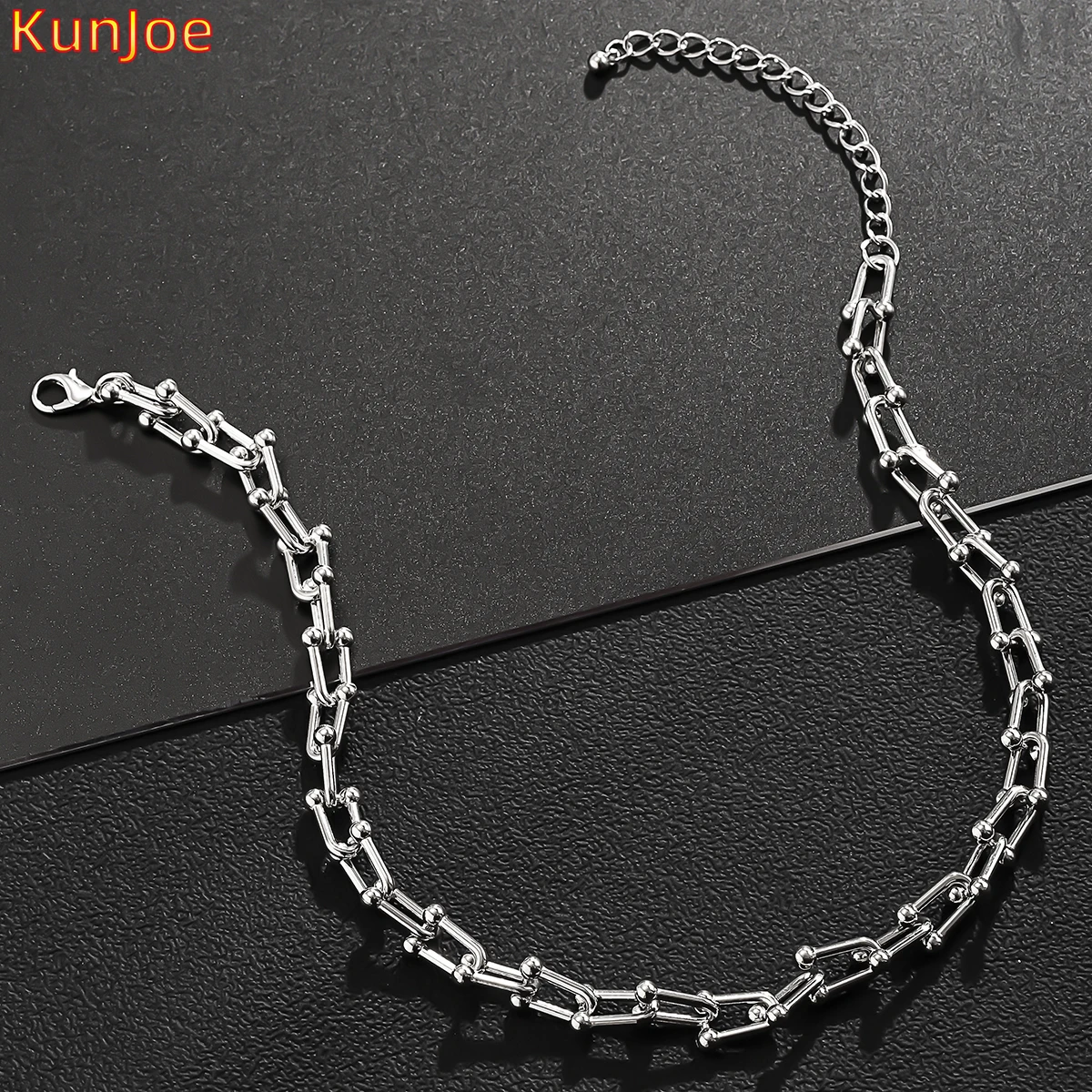 

KunJoe Goth Cuban Silver Color Chunky Chain U Shape Thick Linked Necklace for Men Charm Choker Collar Women Neck Jewelry Gift