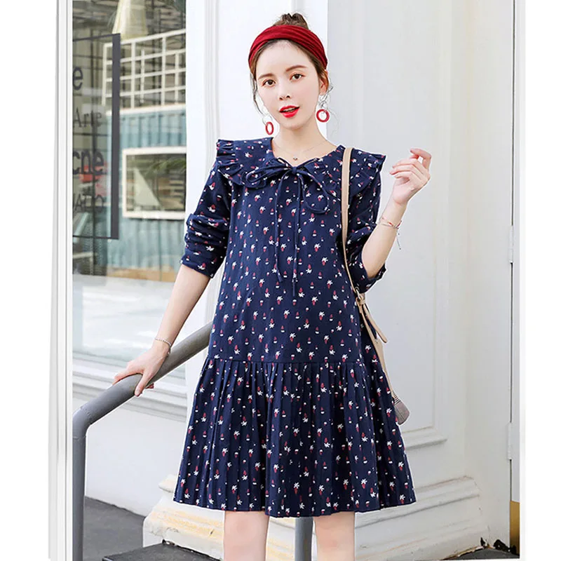 Приталенные платья с принтом для беременных женщин длинными рукавами и