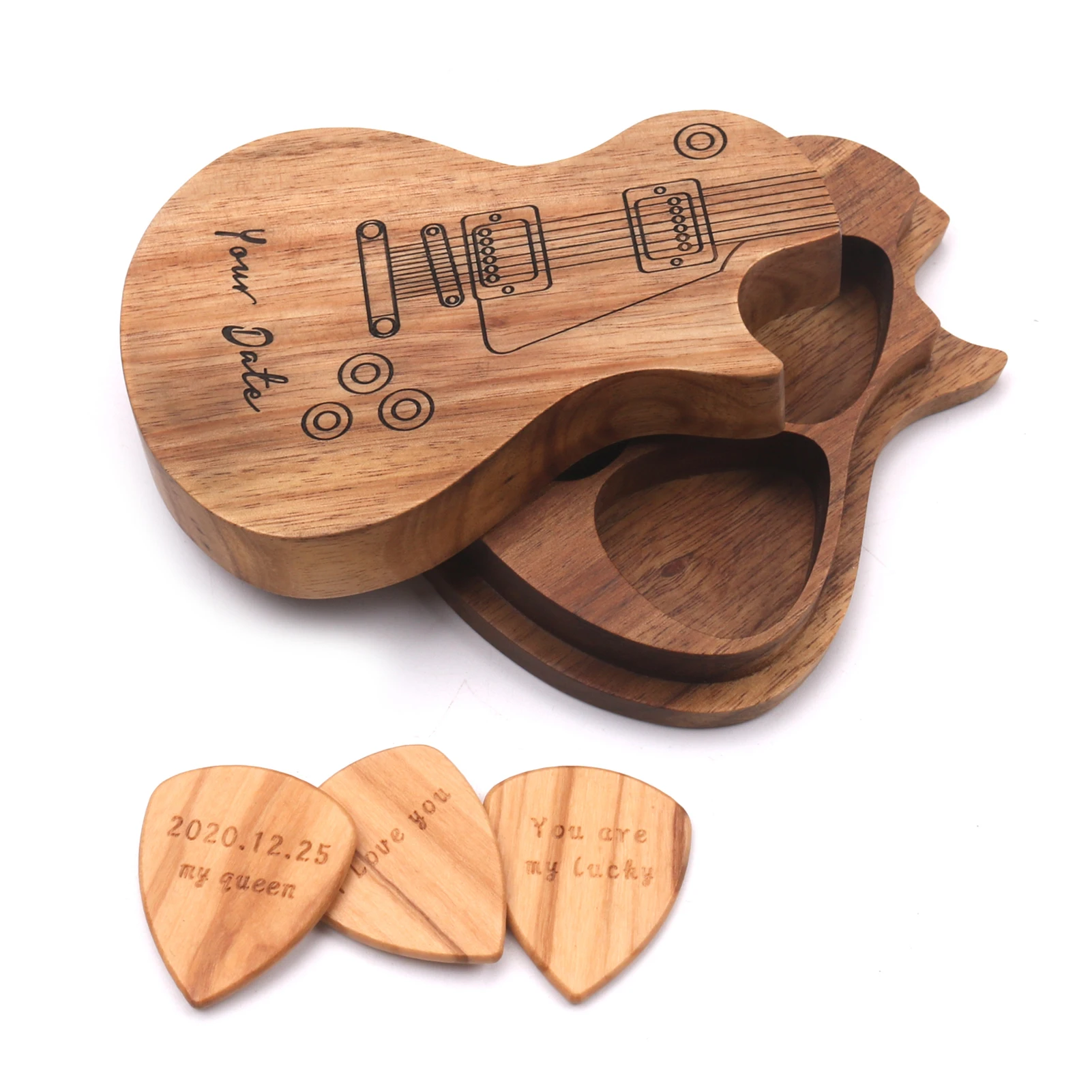 

3 Pcs Wooden Guitar Picks with Box Wood Picks for Acoustic Electric Guitars Plectrum Bass Ukulele Musical Instrument Tool