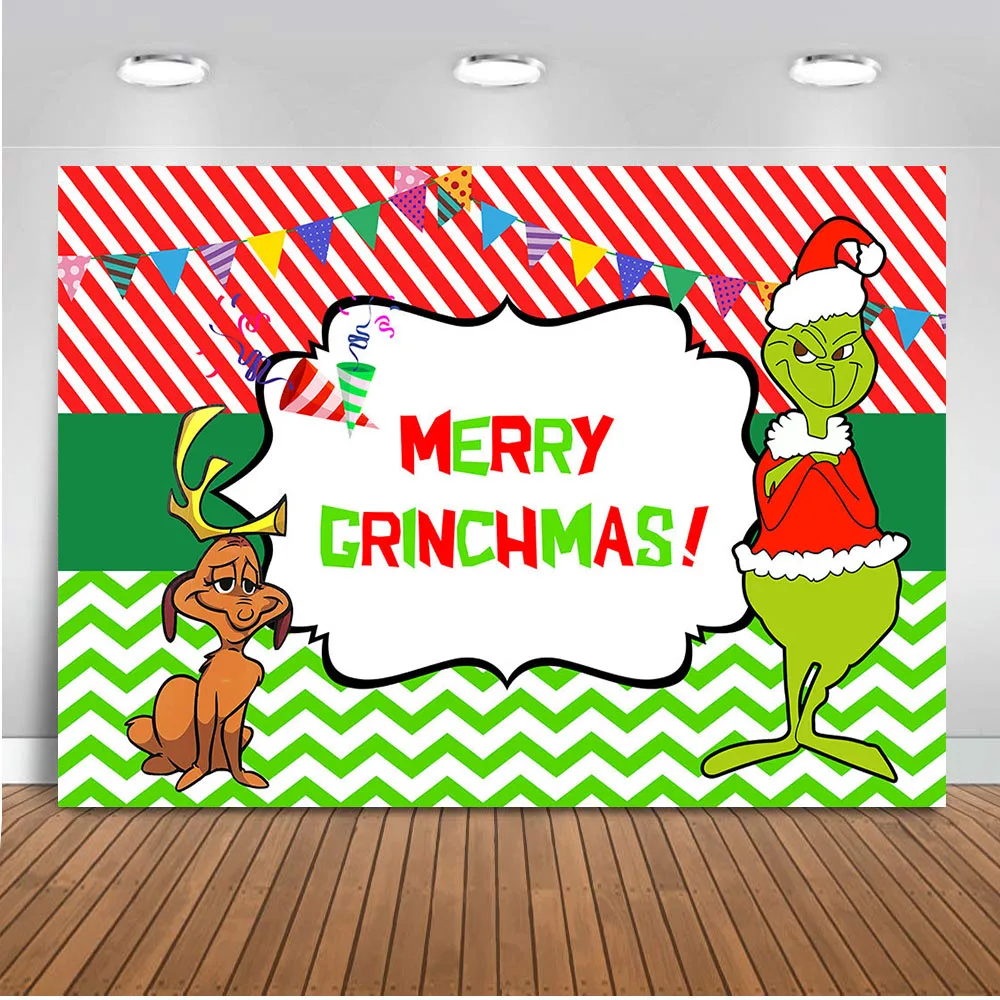 Фотофон Neoback Merry Christmas с рисунком персонажа из мультфильма в красную полоску фон