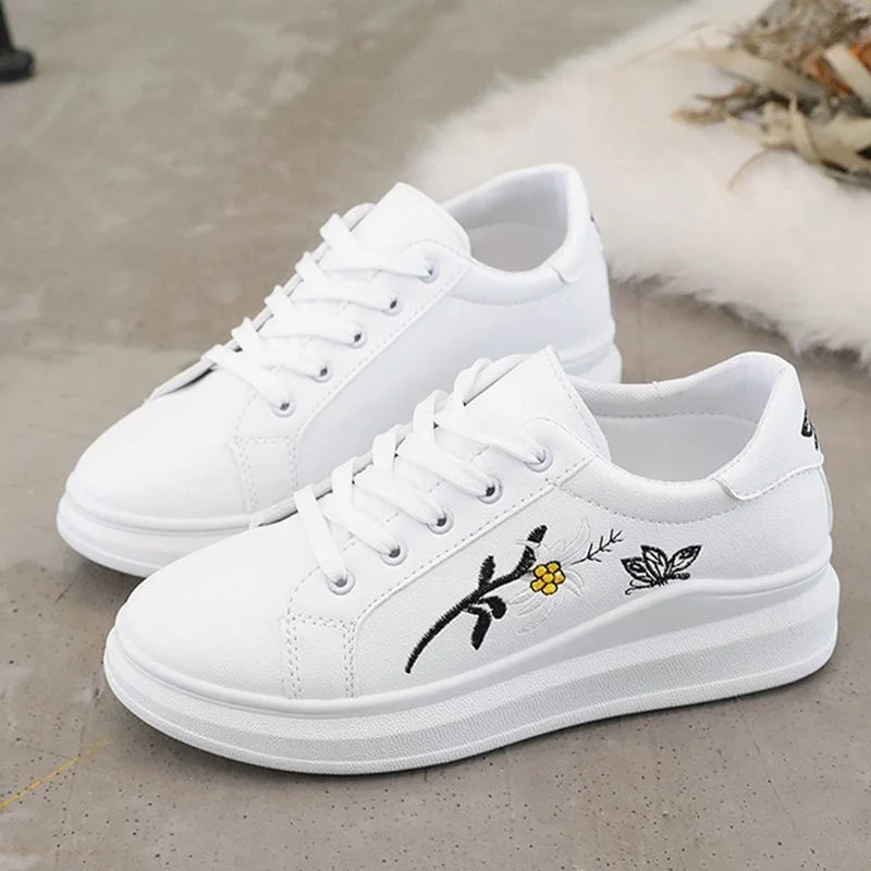 

Women's Vulcanized Shoes Spring and Autumn New Women's Shoes Sports Shoes Thick-soled Embroidered Board Comfortable Casual Shoes