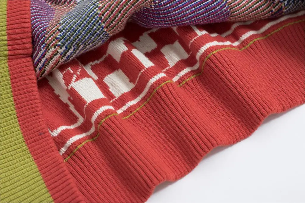 Женский хлопковый свитер в клетку свободный плотный вязаный жаккардовый пуловер