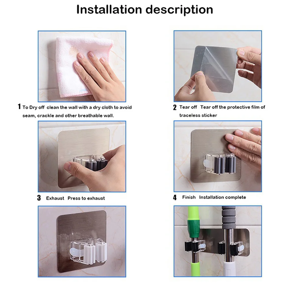 

1PCS House Tool Mop Clamp Restroom Wall Hanging Mop Storage Holder Besom Holder Mop Folder House Storage