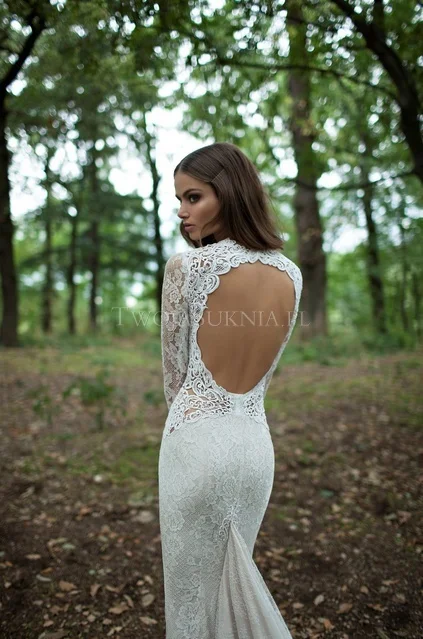 

free shipping new design long sleeve vestido de noiva casamento robe de soiree 2016 sexy backless v-neck lace wedding dresses