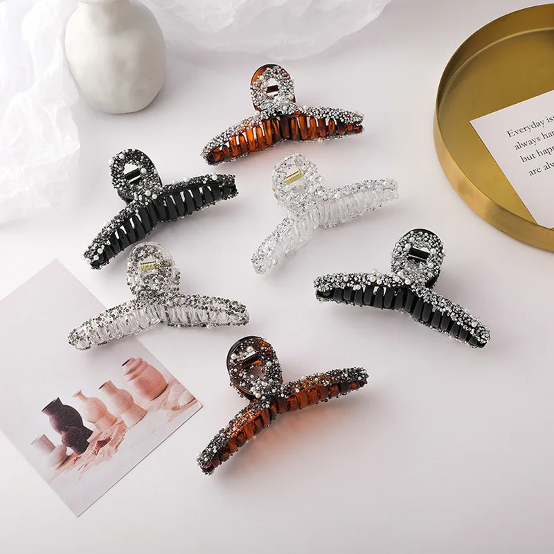 

LOVOACC Multi Color Rhinestones Pearl Hair Clamps Acrylic Shark Clips Hairs Statement Goth Fashion Hair Accessories for Women