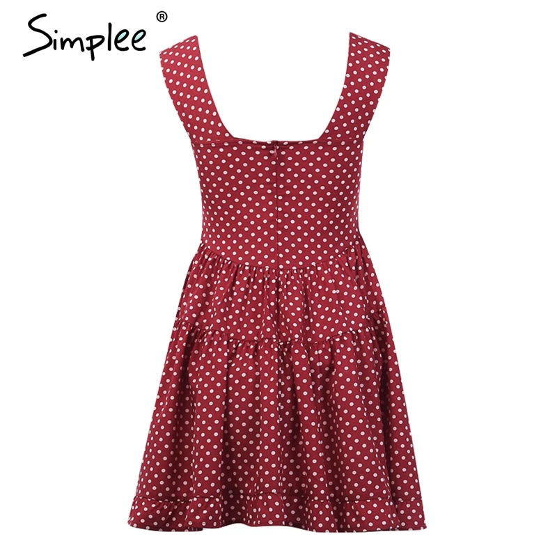 Женское платье трапеция Simplee в горошек 2019 летние женские бордовые вечерние
