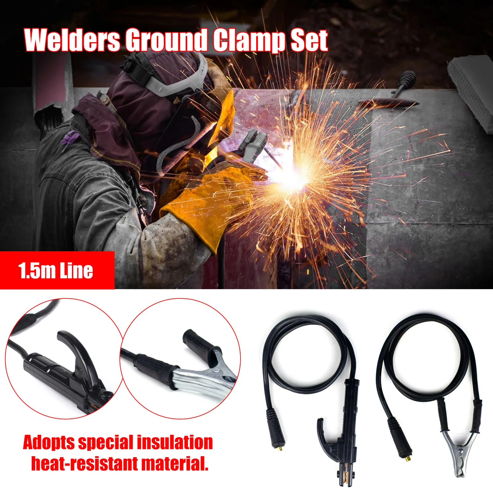 

Arc Welding Ground Clamp Set 1.5m Length Welders Earth Clip Kit for ARC ZX7 MMA Welding Machine Can Replacement Grounding Alips