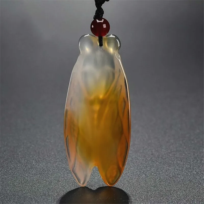 Натуральный китайский желтый белый агат нефритовый Цикада кулон ожерелье модное