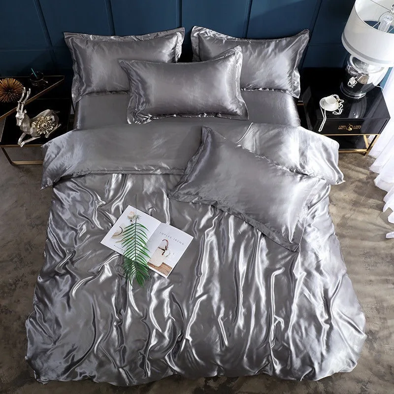 

Satin Silk Solid Color Bed Linen Luxury Twin Size Bedding Super Soft 220x240 Bedding Set
