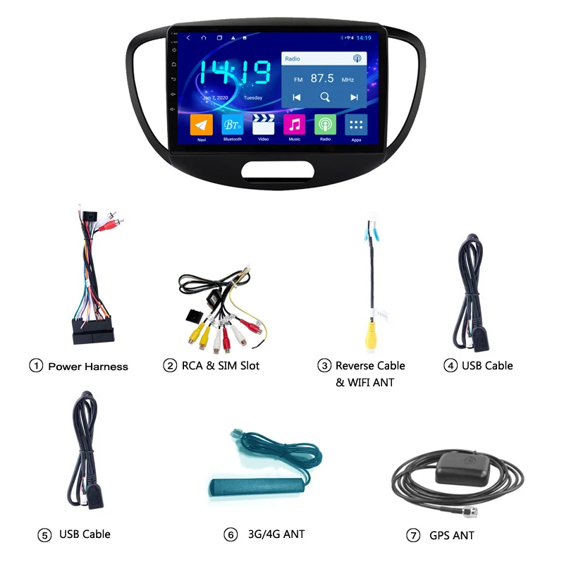 Автомобильный мультимедийный плеер IPS Android 10 для Hyundai Grand I10 2008-2012 автомобильное