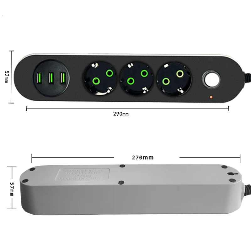 Удлинитель электрический с USB-разъемом и защитой от скачков напряжения 2500 Вт 10 А |