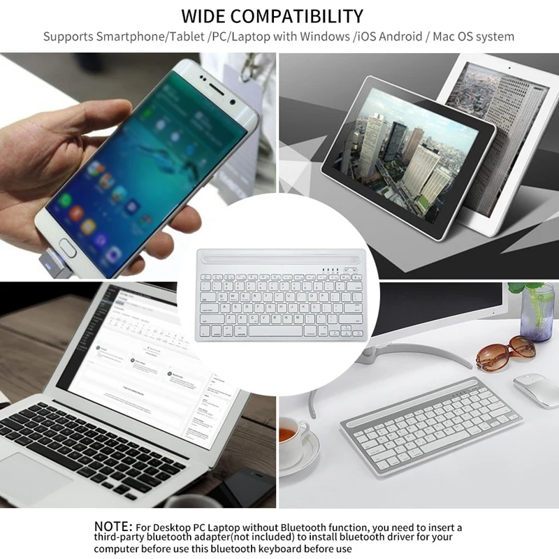 

Wireless Bluetooth Keyboard Dual Channel Multi-Device Universal Rechargeable Keyboard for Tablet Smartphone PC IOS Mac