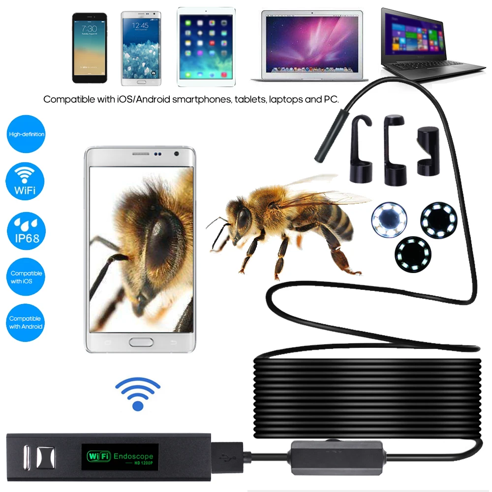 1200P эндоскоп бороскоп WIFI Инспекционная камера Встроенный 8 шт. светодиодов мм