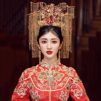 niushuya new style bridal headwear luxury chinese big phoenix hair crown large stage hair accessories