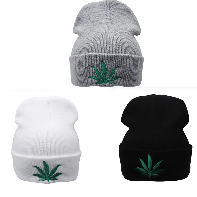 

Autumn Winter Unisex warm knit hat Men ladies Flanging Skullies Beanies fashion metal hemp leaf hip hop hat street outdoor