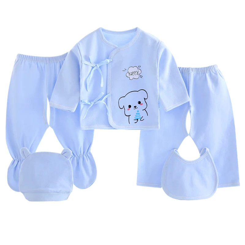 5PCS Tops+Pants+Hat+Bib Cotton Newborn Baby Sets Unisex Print Girl Clothes Long Sleeve Boy Solid Fall Winter | Детская одежда и