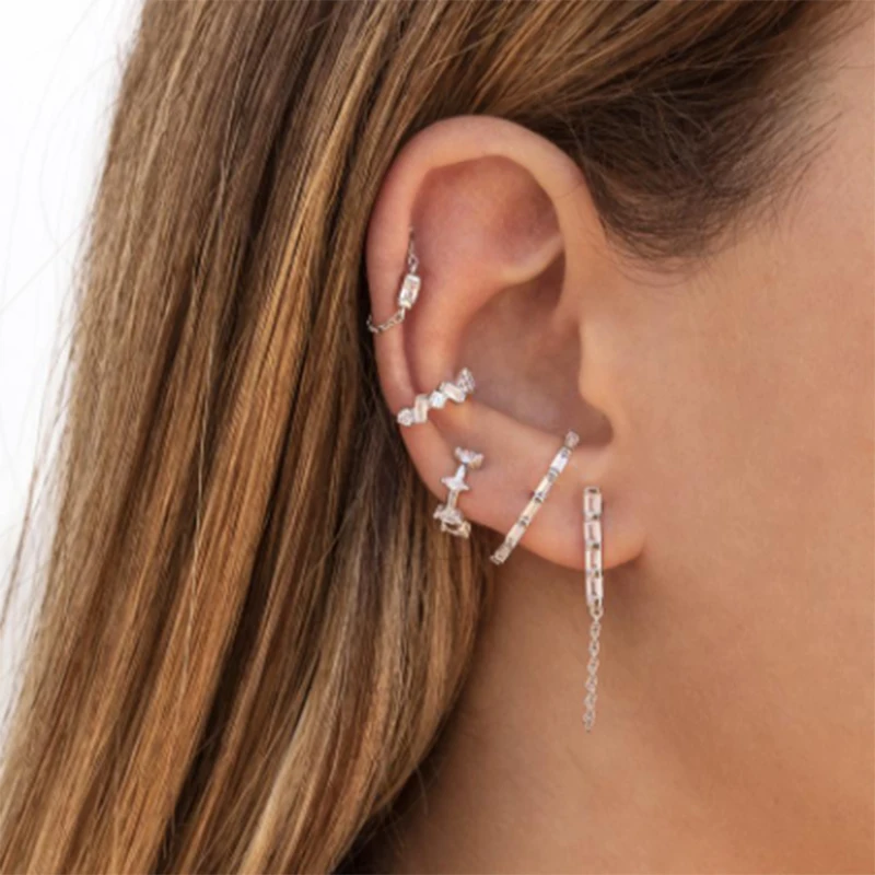 

AIDE Fashion Chain Zircon Hoop Earrings for Women Gift Fashion Chains pendientes Piercing Earings Silver 925 Jewelry kolczyki