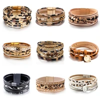 amorcome leopard fashion bracelets woman charm multilayer wide wrap leather bracelets bangles femme party jewelry gift 2022