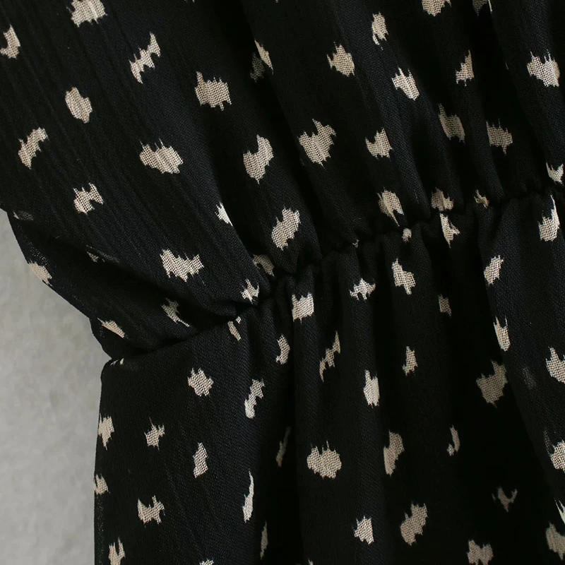 

Women Casual Print Chiffon Dress See Through Long Sleeve Pleated Mini Dress Ruffles Beach Sundress 2020 Robe Femme