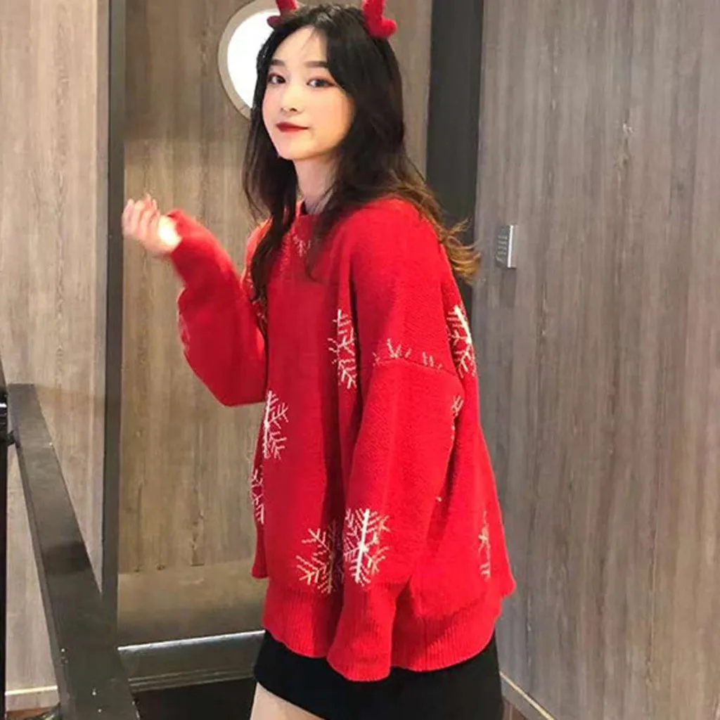 Christmas Women Sweater Santa Claus Reindeer Printed O-neck Long Sleeve Women Pullovers Winter Jumpers Knitwear Sweater