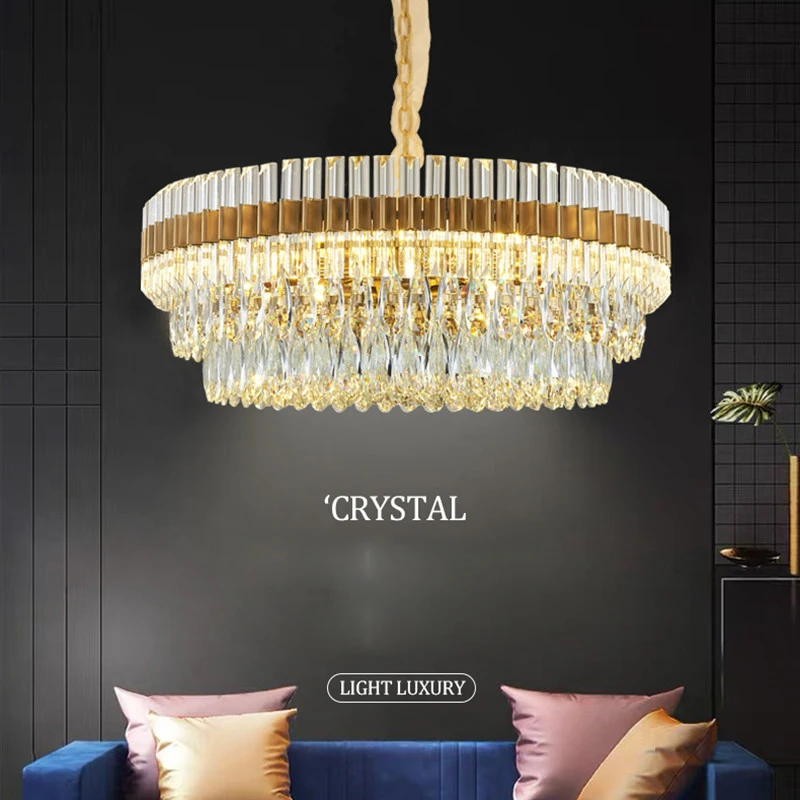 

Роскошный хрустальный светодиодный подвесной светильник для гостиной E14, современный подвесной светильник для фойе, золотая металлическая...