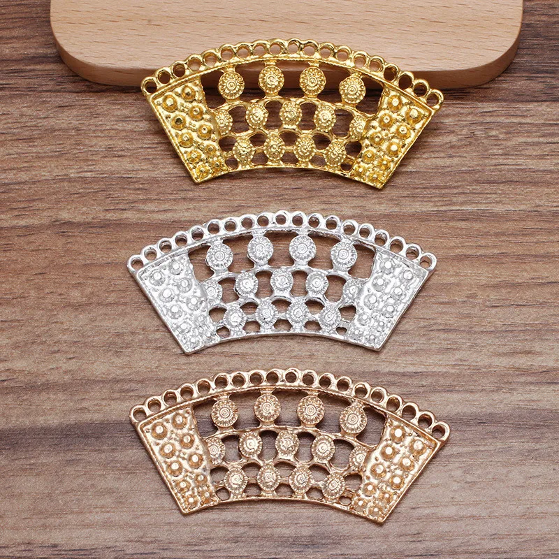 

5 PCS 30*63mm Retro Hair Accessories Bridal Headwear Alloy Fan Connectors Charm For Jewelry Making