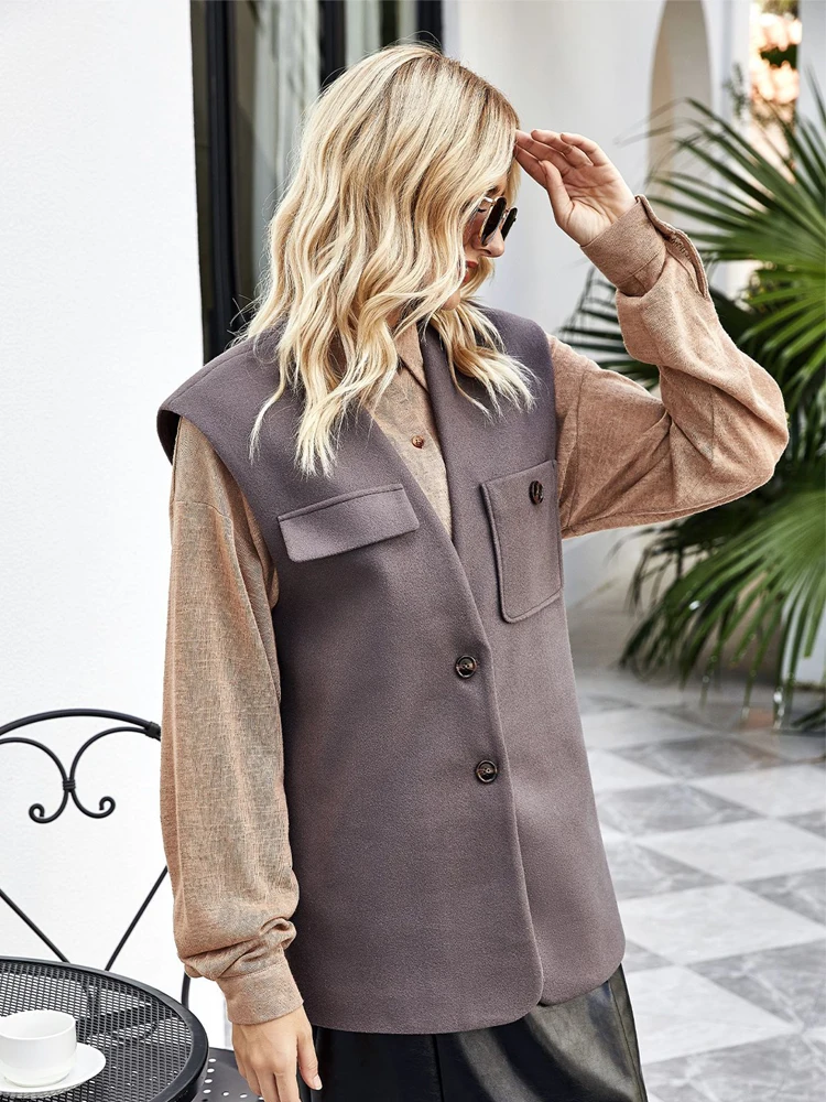 

TRODEAM Fashion Solid Cashmere Vest Women Autumn Winter New Korean Loose Button Open Stitch V Neck Tops Woman Streetwear Causal