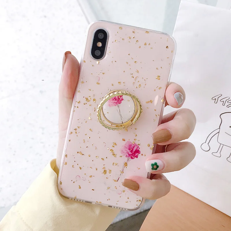IK92-DJ01XiaoHongHua SoCouple кольцо из ТПУ чехол-держатель для iphone 7 8 6 6s plus чехол для iphone XR 11 Pro X Xs Max мраморный Золотой фольга кольцо держатель чехол - Цвет: IK92-DJ01XiaoHongHua