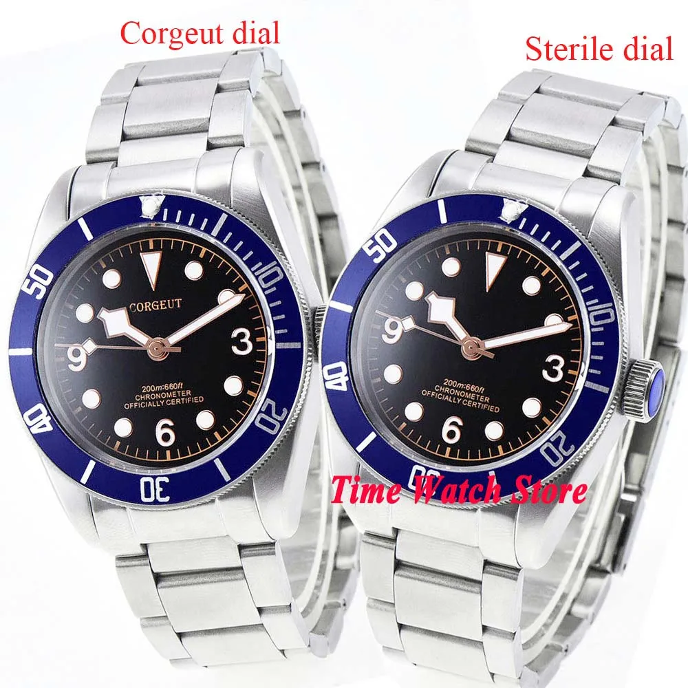 

CORGEUT 41mm Miyota 8215 20ATM Automatic wrist watch men sapphire glass black dial luminous blue bezel SS bracelet waterproof