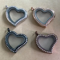 free shipping unique design stainless steel floating locket rhinestone curved heart magnetic floating charms locket wholesale