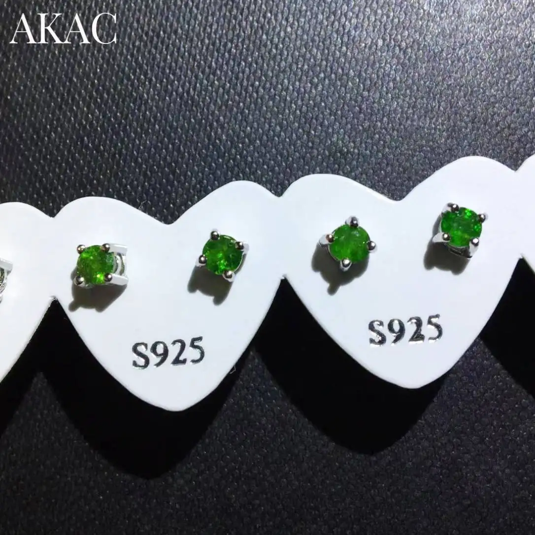 

5pairs AKAC approx4mm natural green diopside stud earrings wholesale