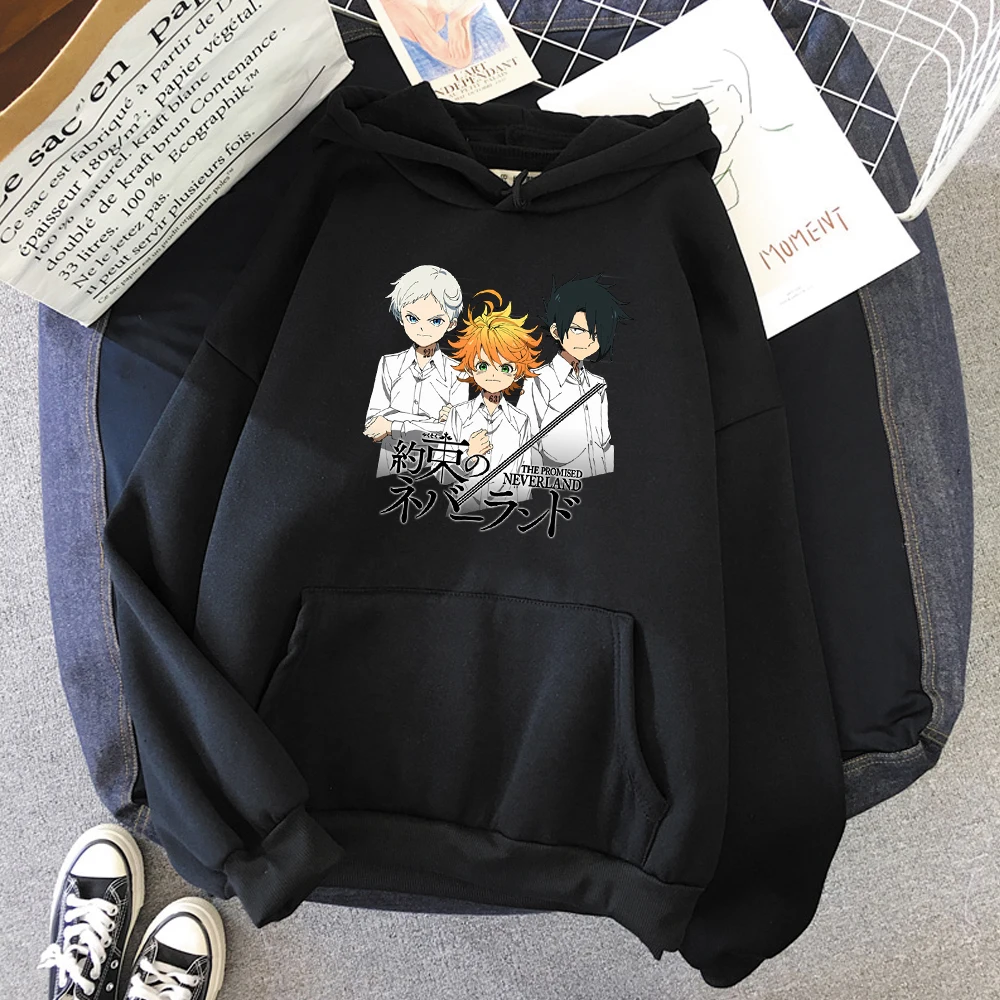 

The Promise Neverland Print Kawaii Warm Harajuku Pink Tops Unisex Anime Hoodies Sweatshirt Pattern Casual Pullover Winter COTTON