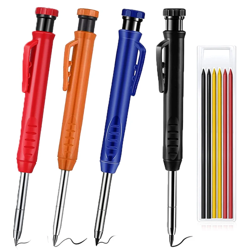 

Multi-color Solid Carpenter Pencil Set Leads Built-in Sharpener Deep Hole Mechanical Pencil Marker Tool Woodworking Marker Set