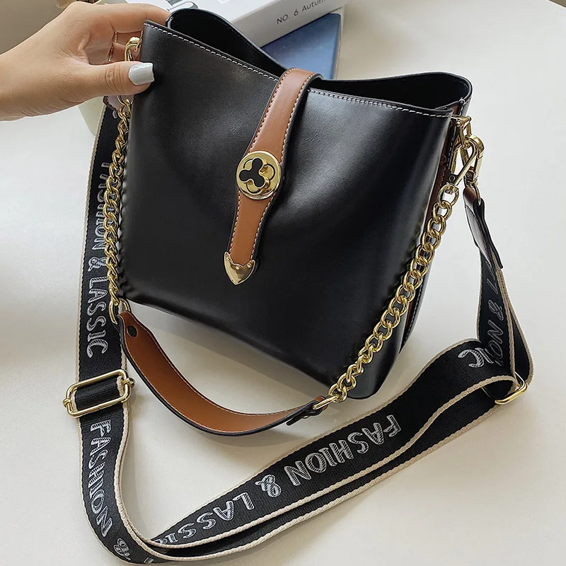 

Casual Small Bucket Women's Bag Luxury Pu Leather Crossbody Bags Female Elegant Designer Handbags Simple Chain Tote Shoulder Bag