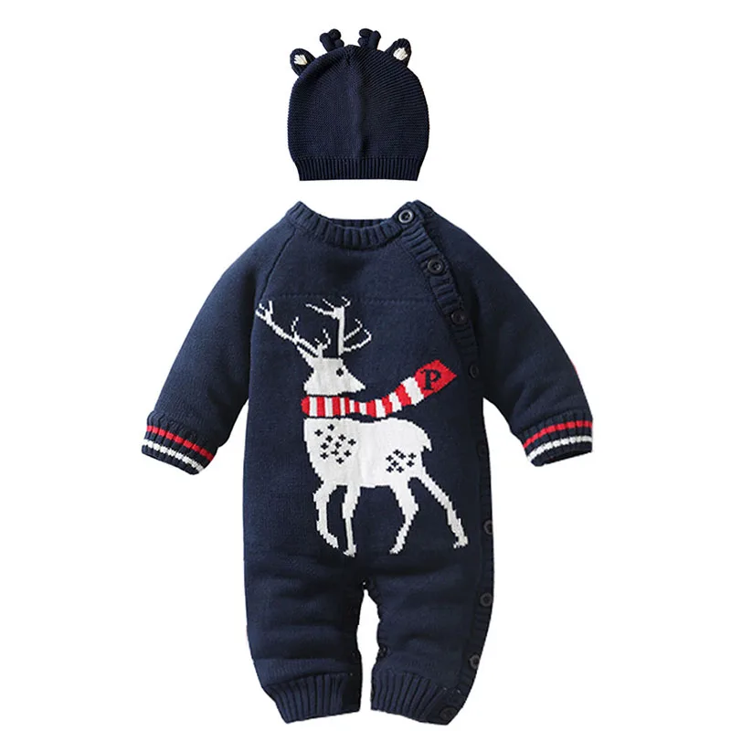 Одежда для малышей с Санта Клаусом Зимний комбинезон новорожденных Вязаный