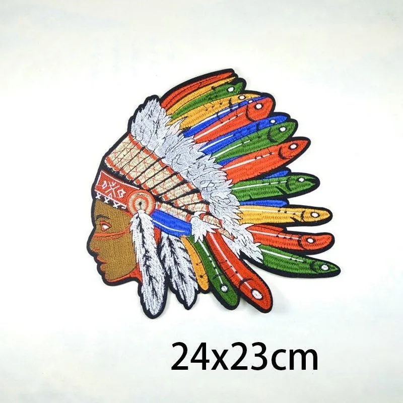 Новые нашивки в стиле панк большие яркие с вышивкой виде головы индейцев и перьев