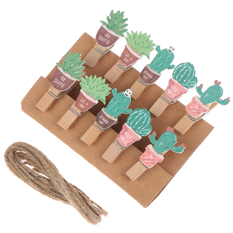 

10pcs/lot Mini Memo Paper Clips Cute Plant Wood Clip Set Wooden Paper Clips Small Craft Photo Pegs Kawaii Stationery DIY Clips