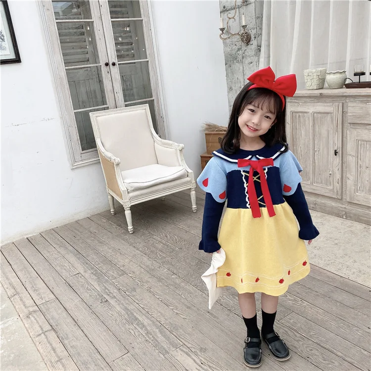 

2020 Autumn And Winter New Products Lovely Sweet Princess Dress Cotton Knitted Sweater Dress Baby Girls Clothes