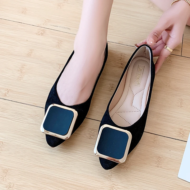 

Туфли женские с острым носком, легкие лоферы, плоская подошва, квадратная пряжка, повседневная обувь, персиковые, на весну