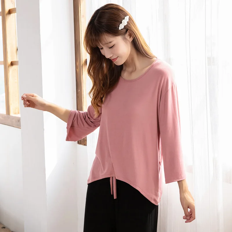 2021 Spring Summer Pajamas Women's Home Wear Nightwear Wide Leg Pants Fashion Casual Pure Contrast Cotton Home Suit Sleepwear