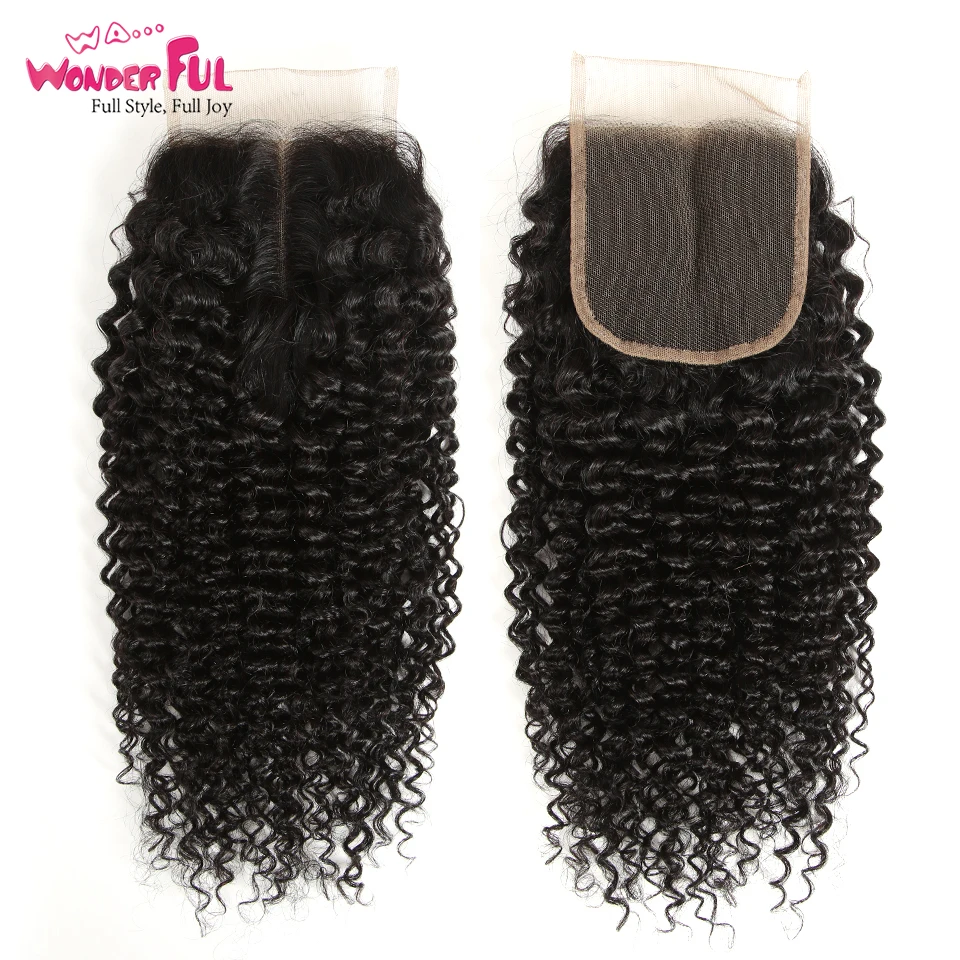 Indian Kinky Curly Bundles With Closure Remy 3 100% Lace | Шиньоны и парики