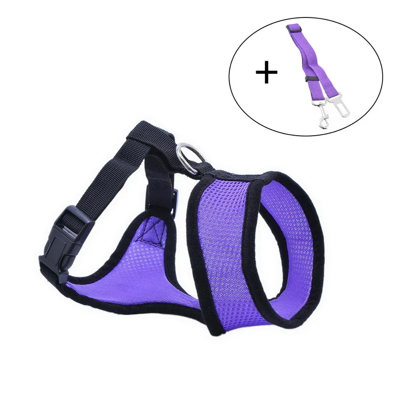 Purple Светоотражающая шлейка с поводком для домашних животных, собак, дышащий сетчатый жилет, Регулируемый жилет, поводок для прогулок, поводок для маленьких собак - Цвет: Purple