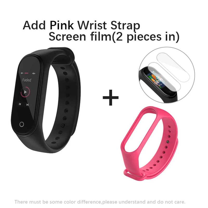 Add Pink Wrist Strap Глобальная версия Xiaomi Mi группа 4 Смарт Браслет miband 4 Фитнес отслеживание сердечного ритма браслет 3 цвета активно-матричные осид, Сенсорный экран 135 мАч - Цвет: Add Pink Wrist Strap