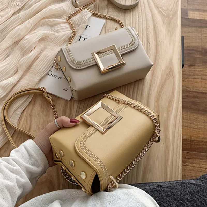 Женские однотонные сумки через плечо из искусственной кожи с заклепками для