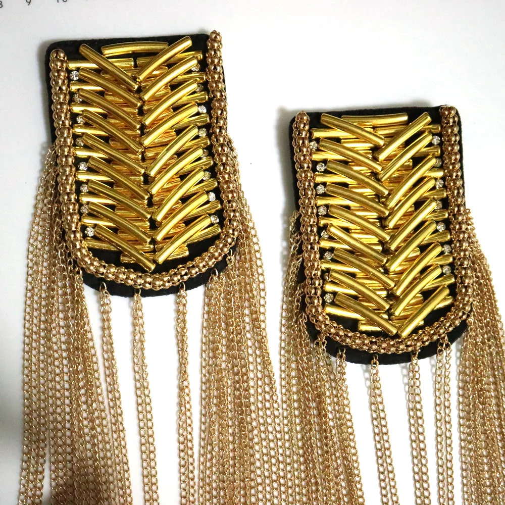2pcs/set silver golden tassel Beaded epaulette for clothes DIY punk Badge Epaulets jacket Cool Shoulder Patches appliques - купить по