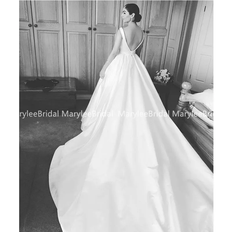 Уникальный Сатин с длинным церковным шлейфом свадебное платье цвета слоновой