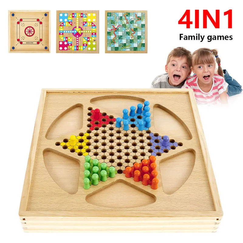 

4 In 1 Board Game Wooden Flying Chess Catapult Chess toys For Kids Montessori Education Toys for Children Thinking Training