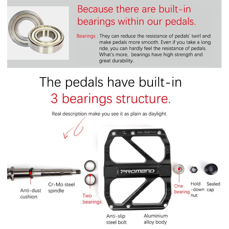 Педаль велосипедная Promend qrd2 3 подшипника Алюминиевый металлический корпус