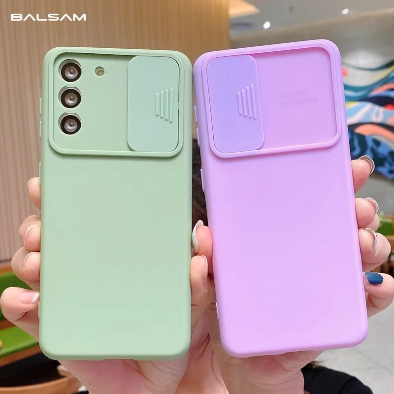 

Slide Camera Protection Shockproof Case For Samsung Galaxy S21 S20 FE Note 20 Ultra Plus A72 A52 A32 A12 A50 Soft Silicone Cover