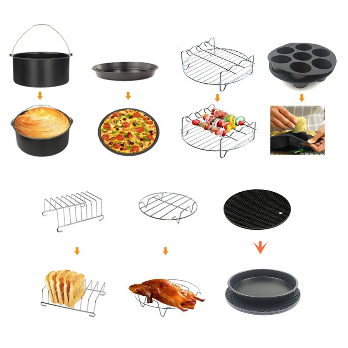 

10/5pcs 6/7/8'' Air Fryer Accessories Pizza Baking Basket Cake Plate Grill Pot Cooking Tool for All Airfryer 3.7 4.2 5.3 5.8QT55